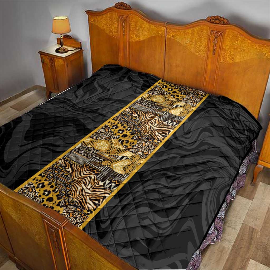 African Tribal Heritage Quilt Black Gold Pattern