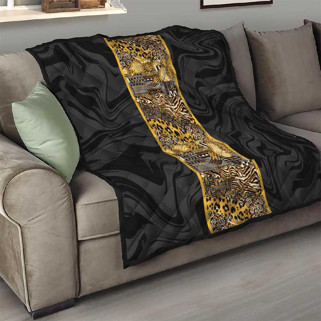 African Tribal Heritage Quilt Black Gold Pattern