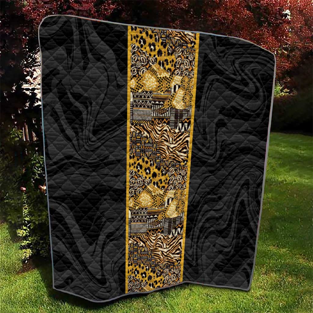 African Tribal Heritage Quilt Black Gold Pattern