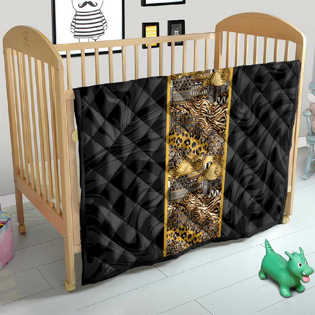 African Tribal Heritage Quilt Black Gold Pattern