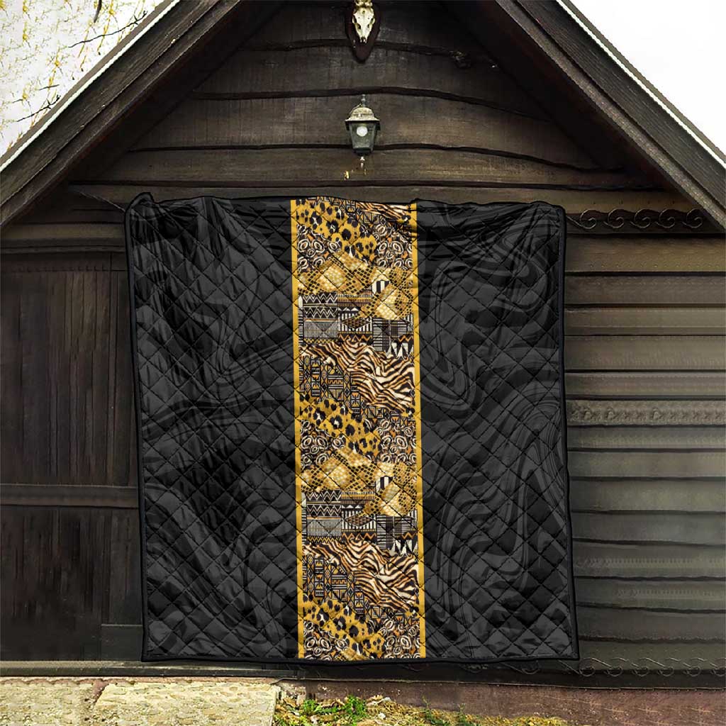 African Tribal Heritage Quilt Black Gold Pattern