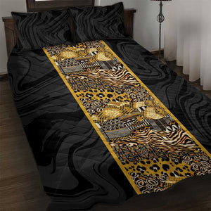 African Tribal Heritage Quilt Bed Set Black Gold Pattern