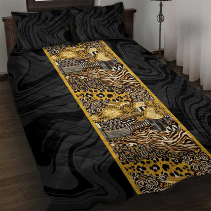 African Tribal Heritage Quilt Bed Set Black Gold Pattern
