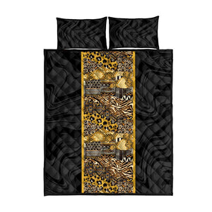 African Tribal Heritage Quilt Bed Set Black Gold Pattern