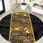 African Tribal Heritage Round Carpet Black Gold Pattern