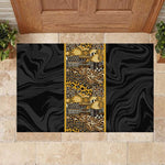 African Tribal Heritage Rubber Doormat Black Gold Pattern