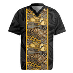African Tribal Heritage Rugby Jersey Black Gold Pattern