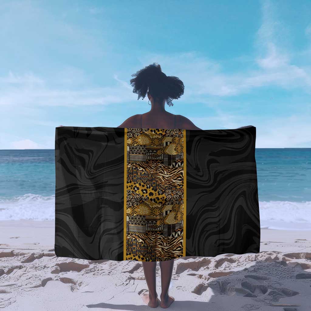 African Tribal Heritage Sarong Black Gold Pattern