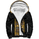 African Tribal Heritage Sherpa Hoodie Black Gold Pattern