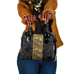 African Tribal Heritage Shoulder Handbag Black Gold Pattern