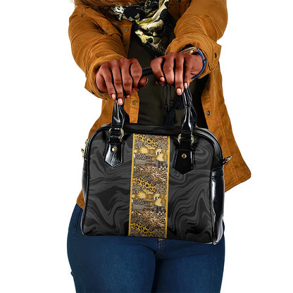 African Tribal Heritage Shoulder Handbag Black Gold Pattern