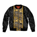 African Tribal Heritage Sleeve Zip Bomber Jacket Black Gold Pattern
