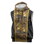 African Tribal Heritage Sleeveless Hoodie Black Gold Pattern
