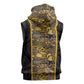 African Tribal Heritage Sleeveless Hoodie Black Gold Pattern
