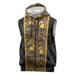African Tribal Heritage Sleeveless Zip Hoodie Black Gold Pattern