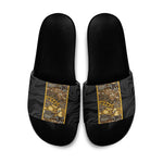 African Tribal Heritage Slide Sandals Black Gold Pattern