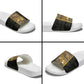 African Tribal Heritage Slide Sandals Black Gold Pattern