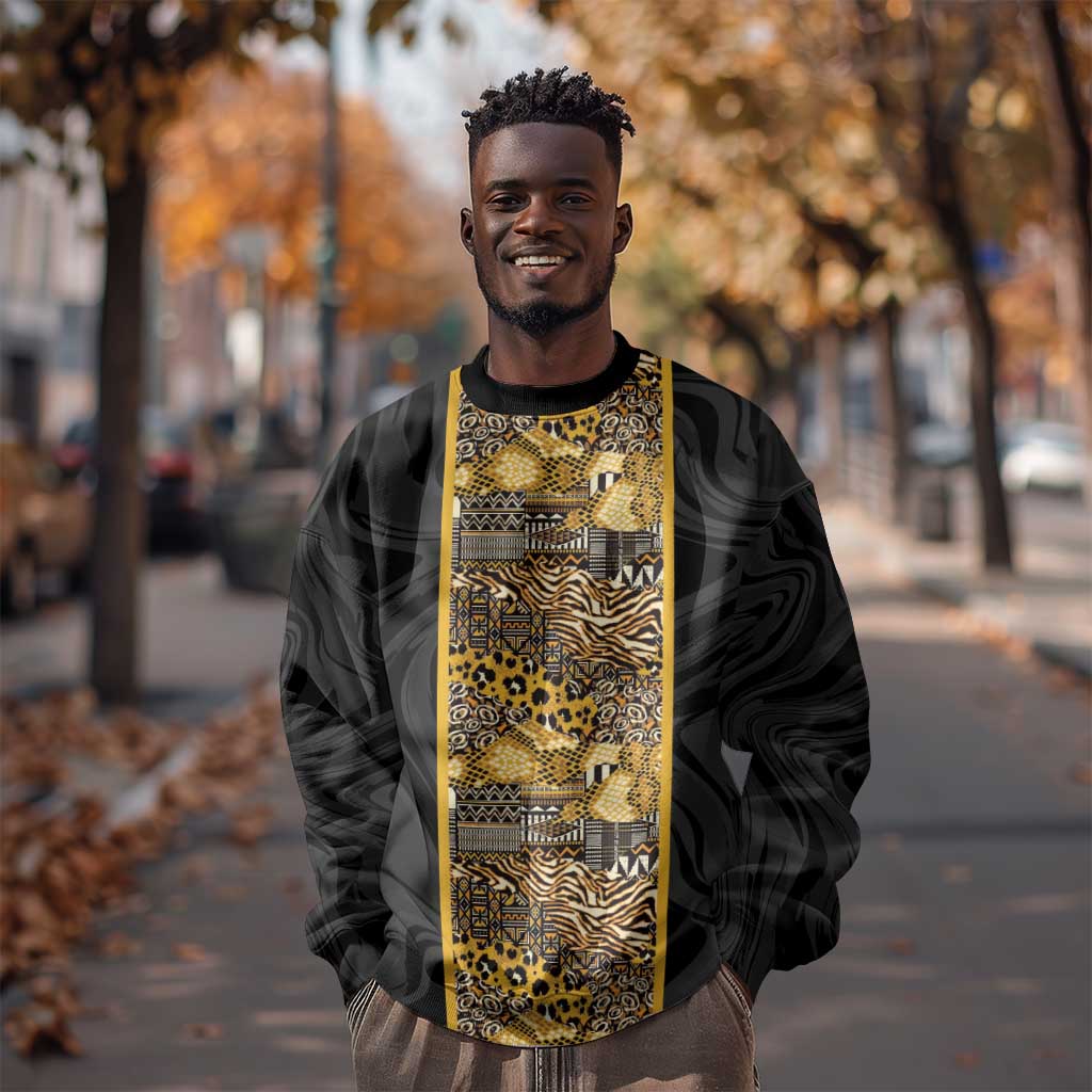 African Tribal Heritage Sweatshirt Black Gold Pattern