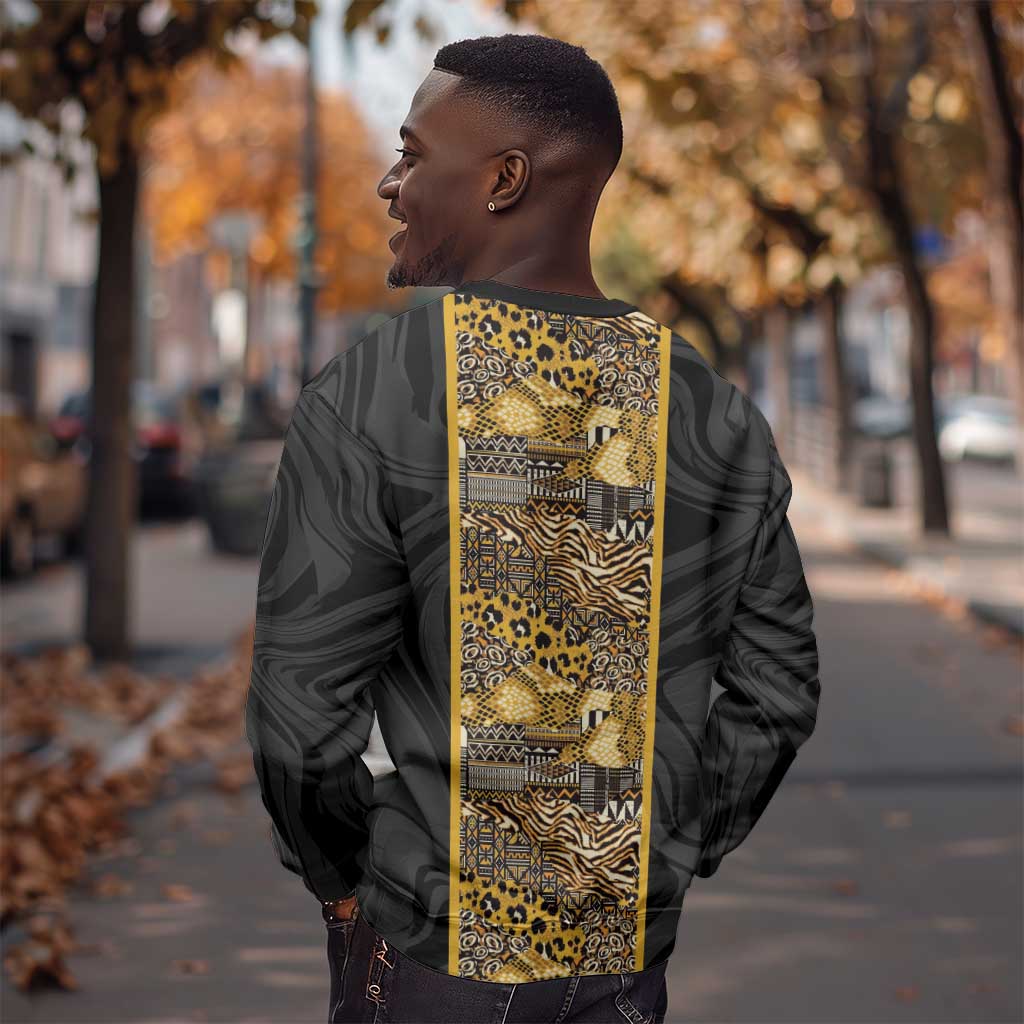 African Tribal Heritage Sweatshirt Black Gold Pattern