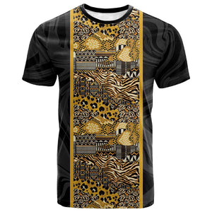 African Tribal Heritage T shirt Black Gold Pattern