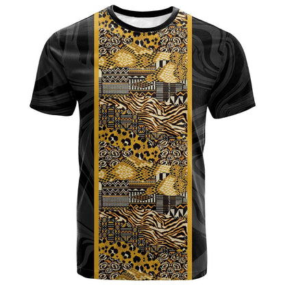 African Tribal Heritage T shirt Black Gold Pattern
