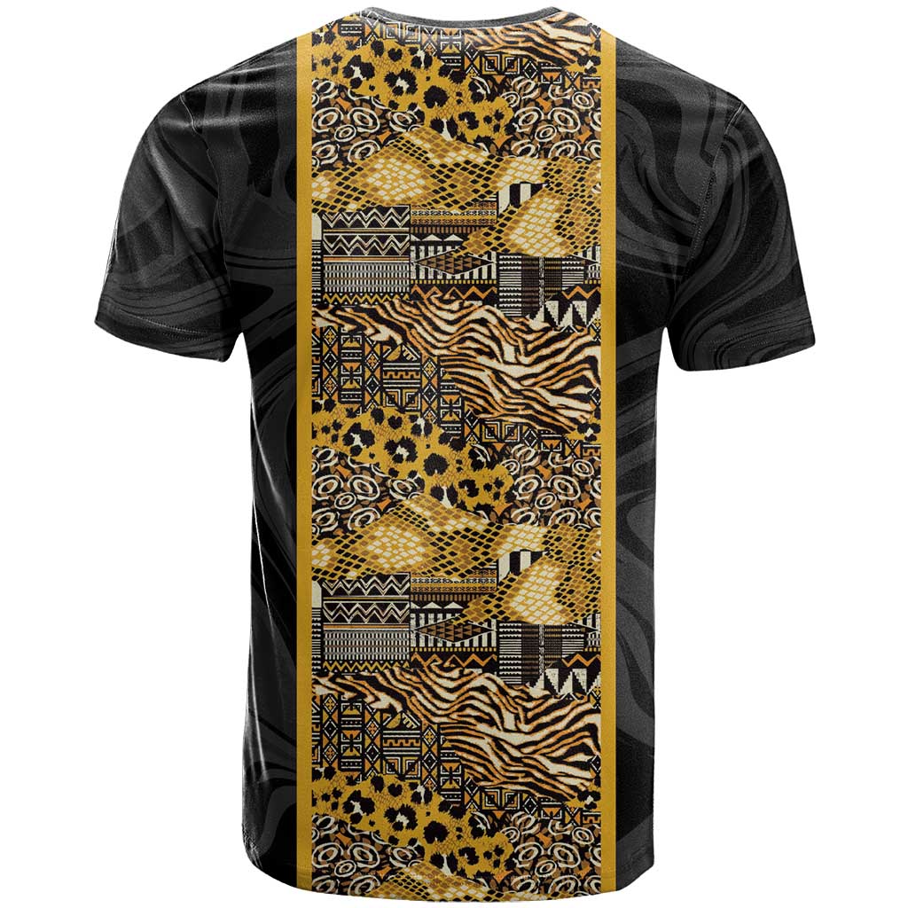 African Tribal Heritage T shirt Black Gold Pattern