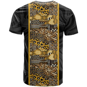 African Tribal Heritage T shirt Black Gold Pattern