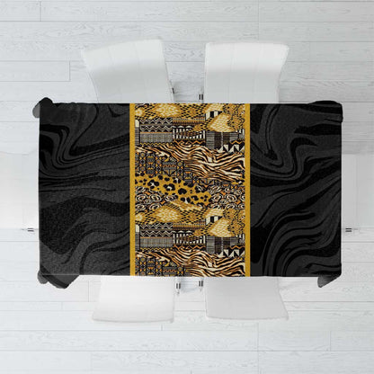 African Tribal Heritage Tablecloth Black Gold Pattern