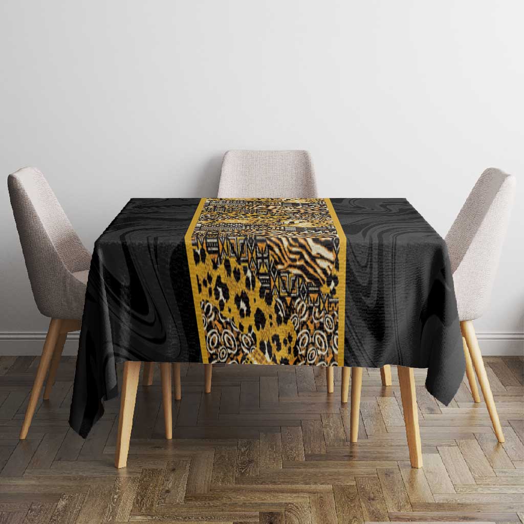 African Tribal Heritage Tablecloth Black Gold Pattern
