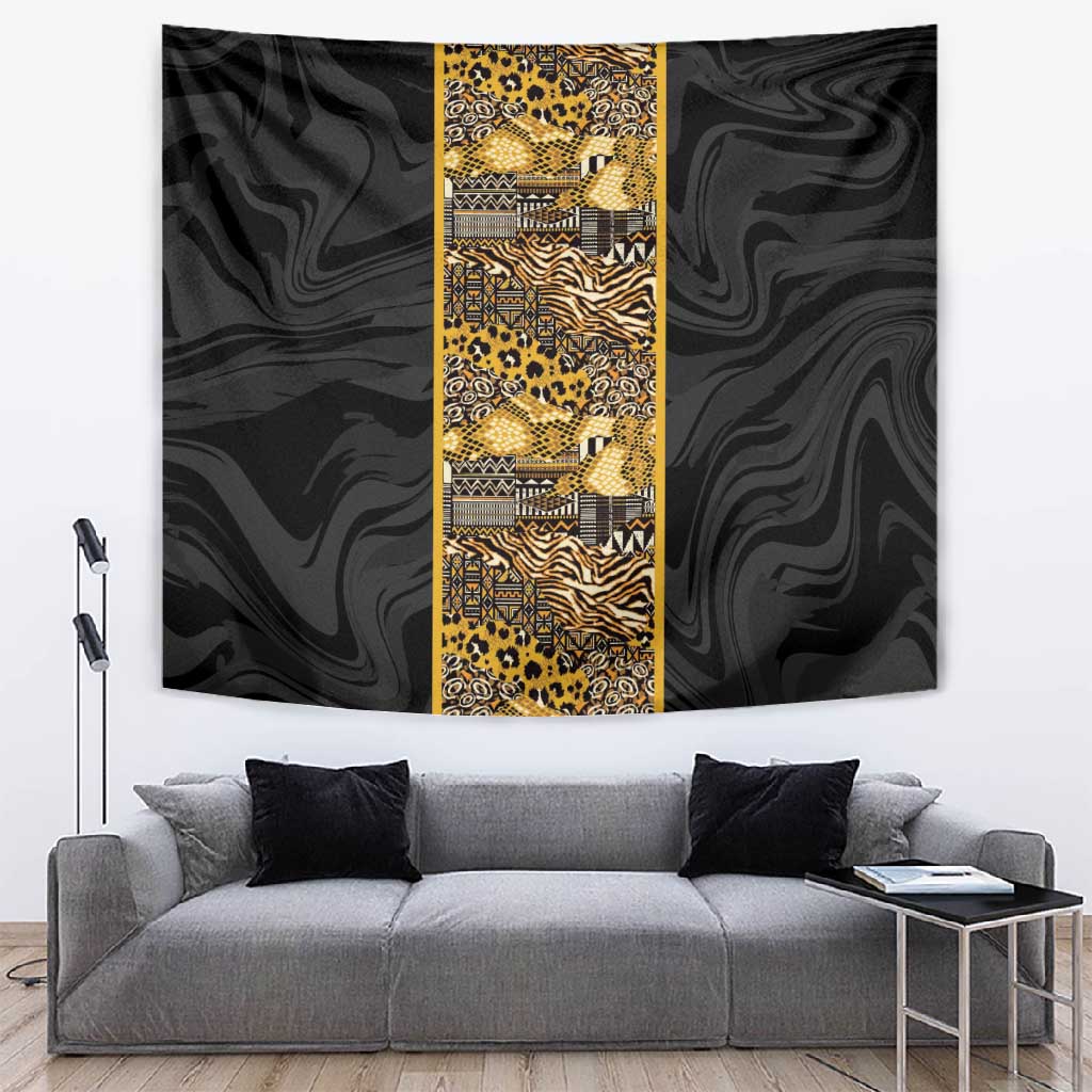 African Tribal Heritage Tapestry Black Gold Pattern