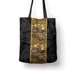 African Tribal Heritage Tote Bag Black Gold Pattern