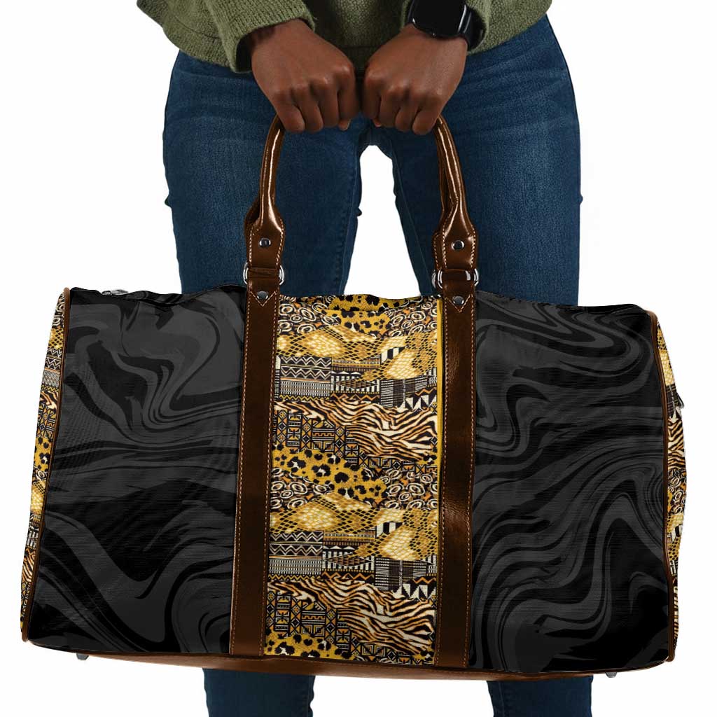African Tribal Heritage Travel Bag Black Gold Pattern