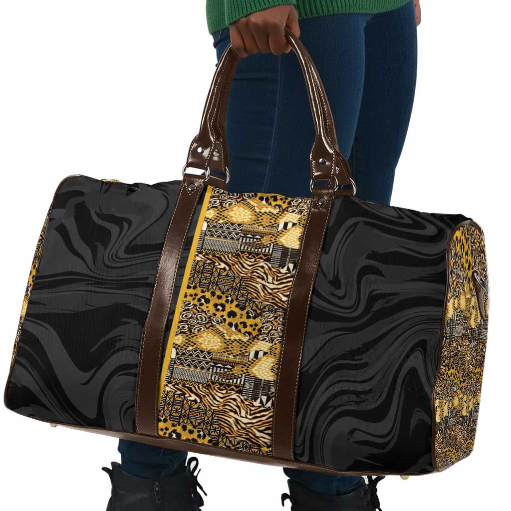 African Tribal Heritage Travel Bag Black Gold Pattern