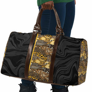 African Tribal Heritage Travel Bag Black Gold Pattern