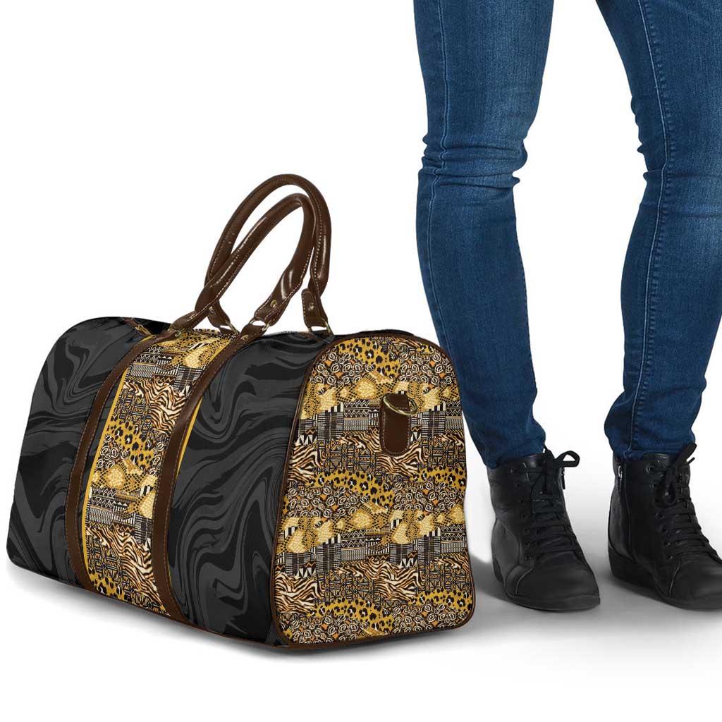 African Tribal Heritage Travel Bag Black Gold Pattern