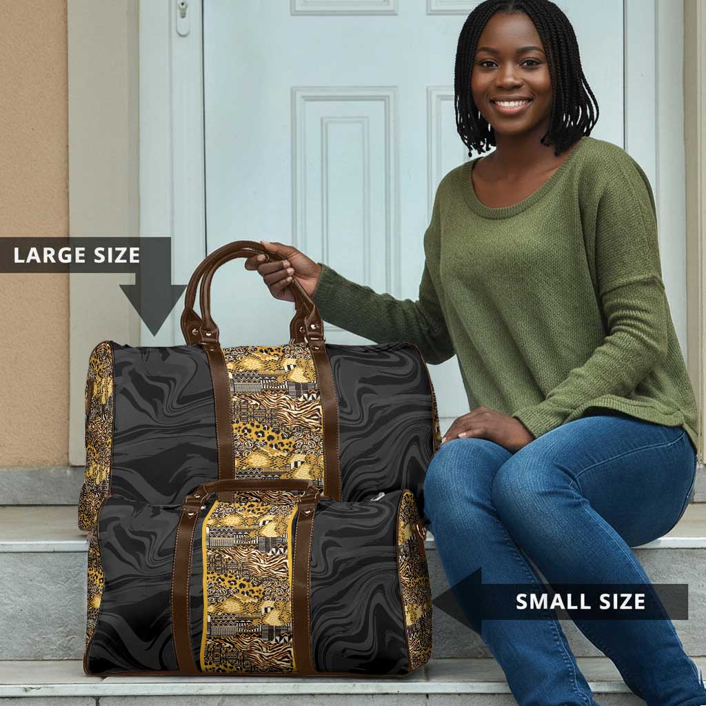 African Tribal Heritage Travel Bag Black Gold Pattern