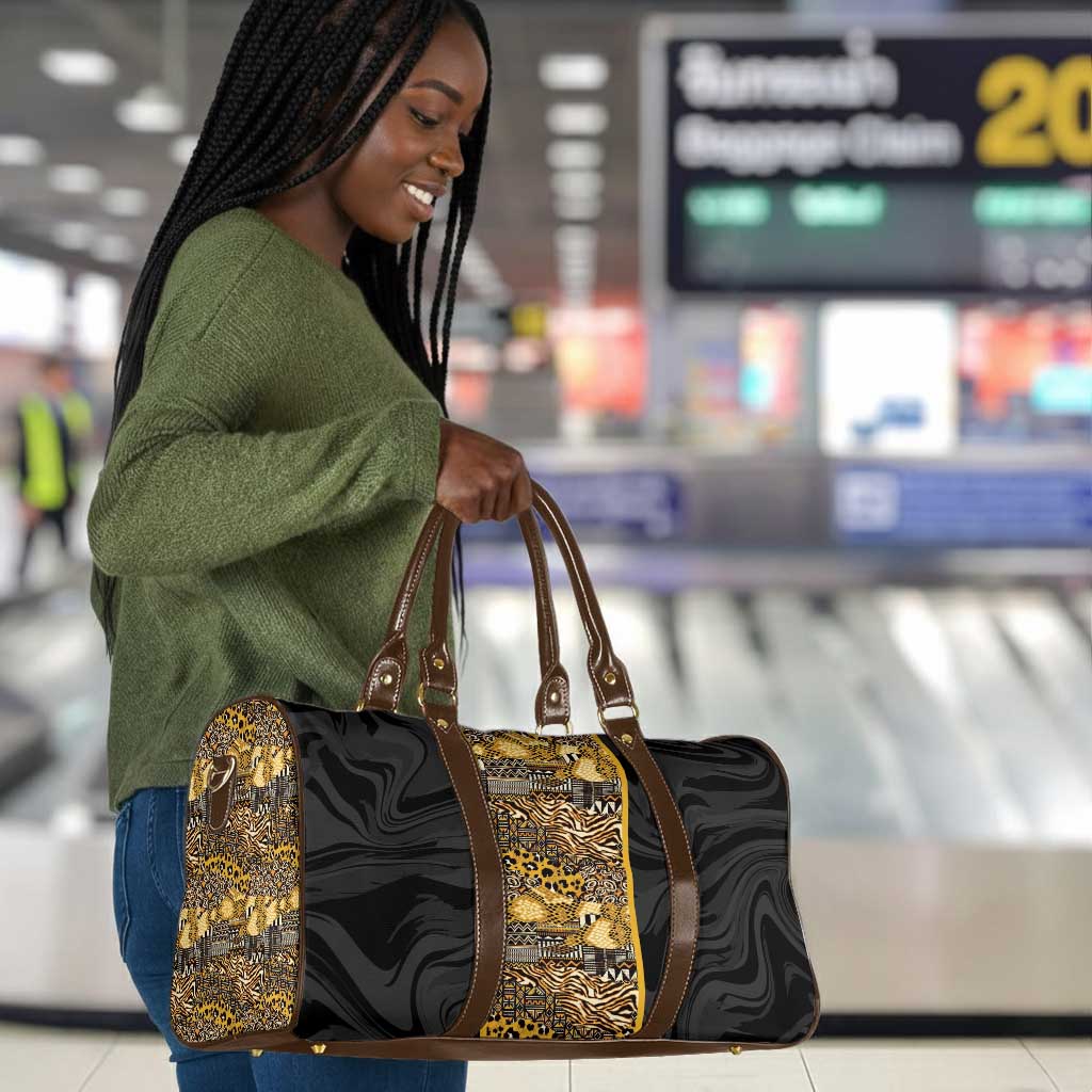 African Tribal Heritage Travel Bag Black Gold Pattern
