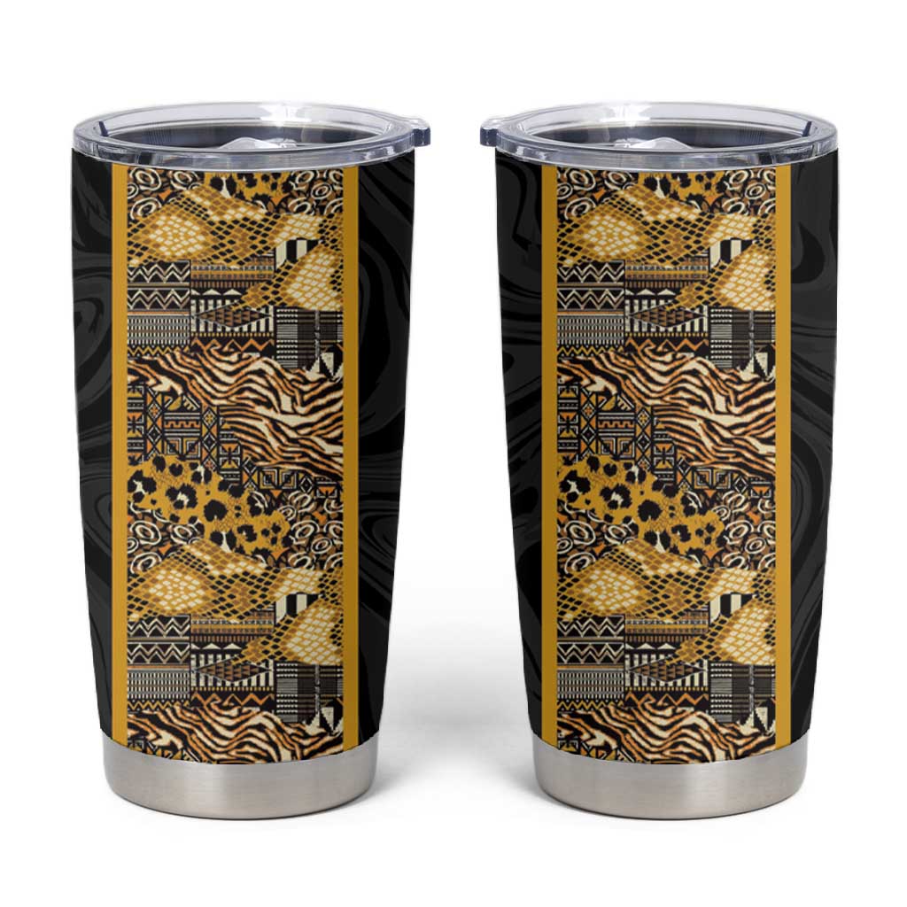 African Tribal Heritage Tumbler Cup Black Gold Pattern