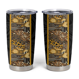 African Tribal Heritage Tumbler Cup Black Gold Pattern