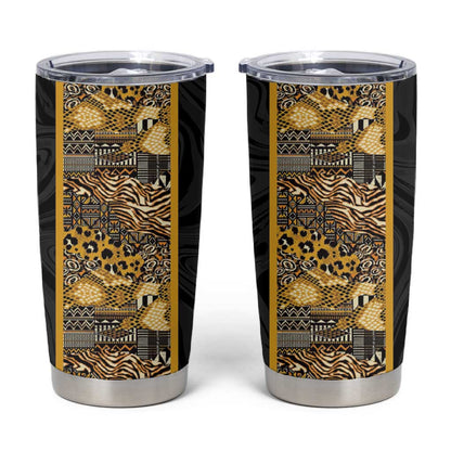 African Tribal Heritage Tumbler Cup Black Gold Pattern