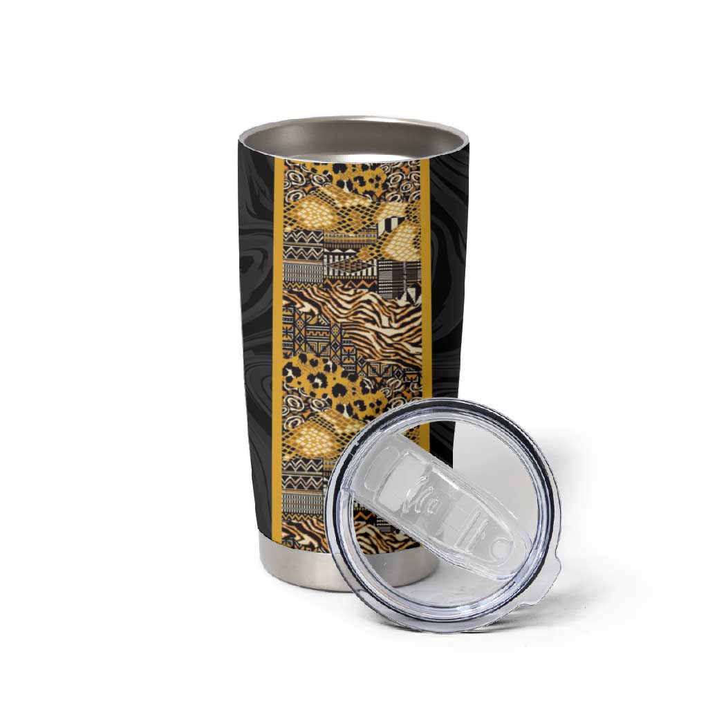 African Tribal Heritage Tumbler Cup Black Gold Pattern