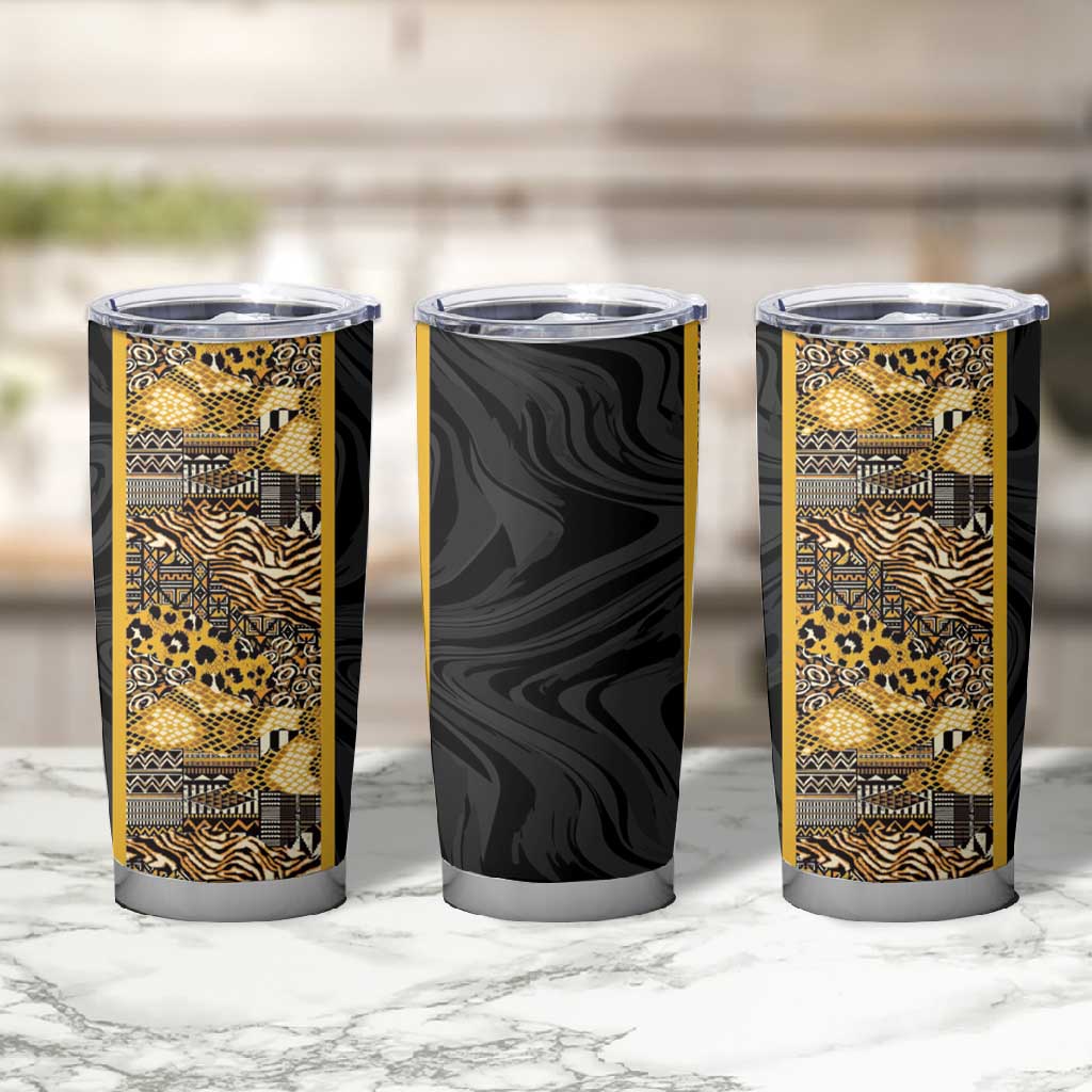 African Tribal Heritage Tumbler Cup Black Gold Pattern