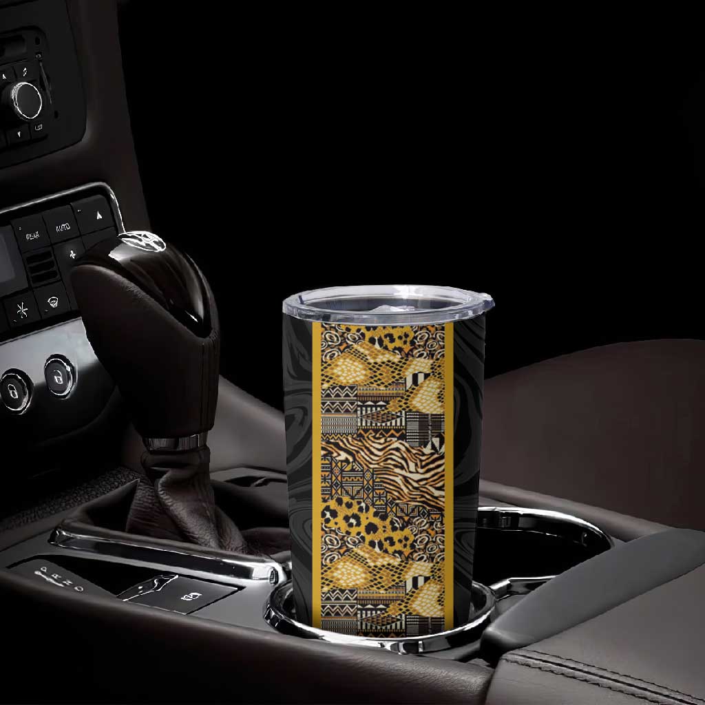 African Tribal Heritage Tumbler Cup Black Gold Pattern