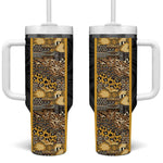 African Tribal Heritage Tumbler With Handle Black Gold Pattern