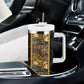 African Tribal Heritage Tumbler With Handle Black Gold Pattern