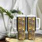 African Tribal Heritage Tumbler With Handle Black Gold Pattern