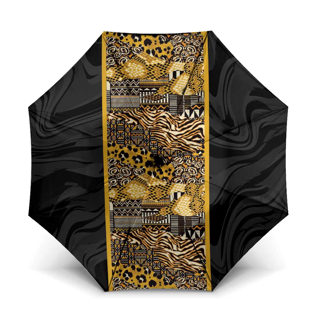 African Tribal Heritage Umbrella Black Gold Pattern