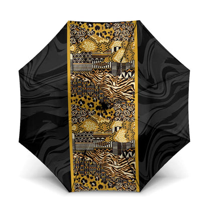 African Tribal Heritage Umbrella Black Gold Pattern