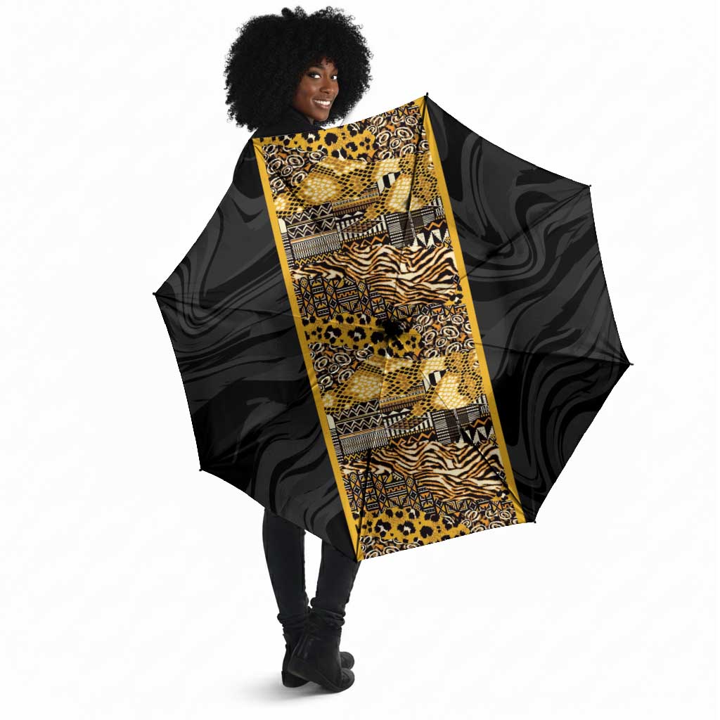 African Tribal Heritage Umbrella Black Gold Pattern