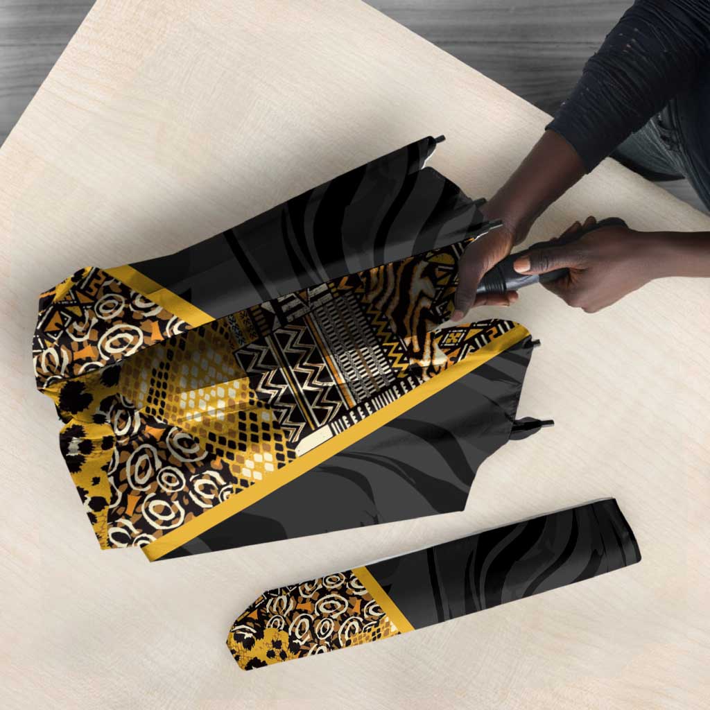 African Tribal Heritage Umbrella Black Gold Pattern